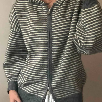 Effortless Chic Striped Zip-Up Knit Hoodie