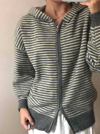 Effortless Chic Striped Zip-Up Knit Hoodie