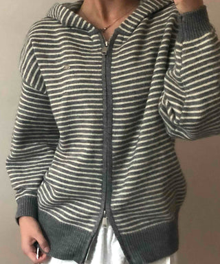 Effortless Chic Striped Zip-Up Knit Hoodie