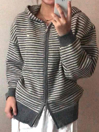 Effortless Chic Striped Zip-Up Knit Hoodie