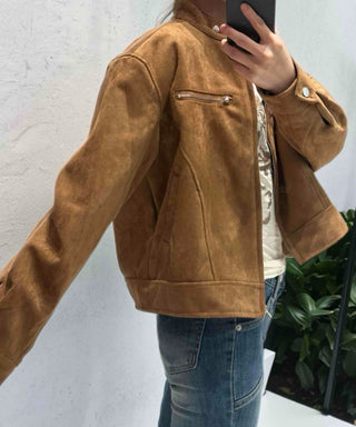 Comfortable Suede Solid Mandarin Collar Jacket