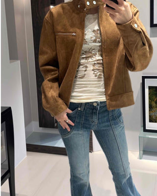 Comfortable Suede Solid Mandarin Collar Jacket