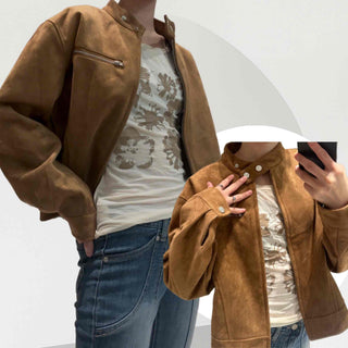 Comfortable Suede Solid Mandarin Collar Jacket