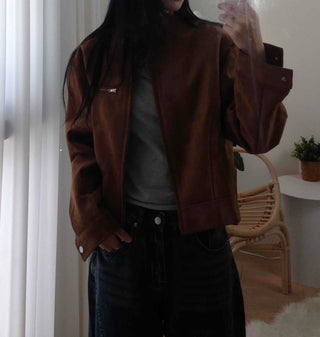 Comfortable Suede Solid Mandarin Collar Jacket