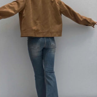Comfortable Suede Solid Mandarin Collar Jacket