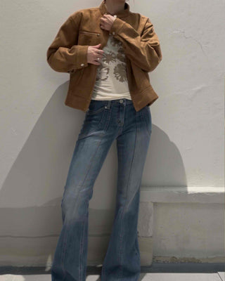 Comfortable Suede Solid Mandarin Collar Jacket