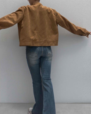 Comfortable Suede Solid Mandarin Collar Jacket
