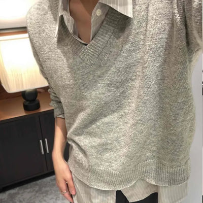 Natural Plain V-Neck Knit