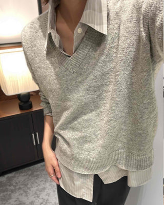 Natural Plain V-Neck Knit