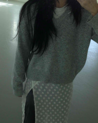 Natural Plain V-Neck Knit