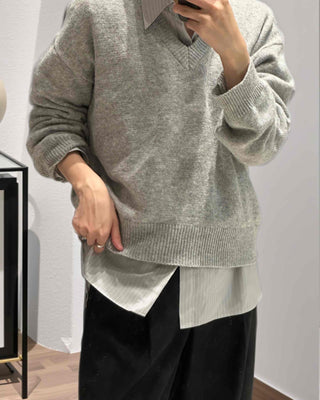 Natural Plain V-Neck Knit