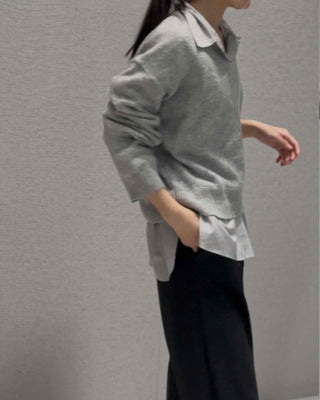 Natural Plain V-Neck Knit