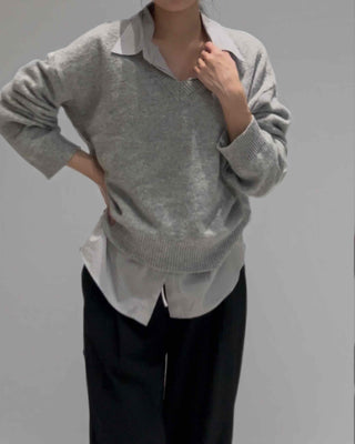 Natural Plain V-Neck Knit