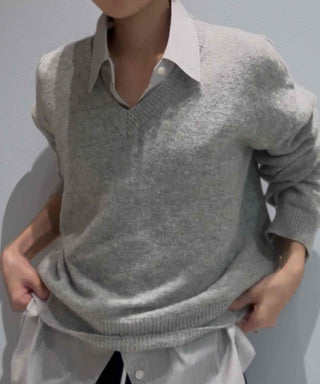 Natural Plain V-Neck Knit