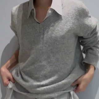 Natural Plain V-Neck Knit