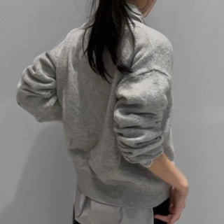 Natural Plain V-Neck Knit