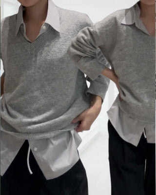 Natural Plain V-Neck Knit