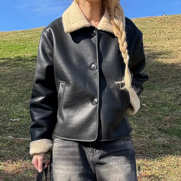 Sandy Crop Fur Shearling Jacket Winter Outerwear Fur Jacket Daily Look