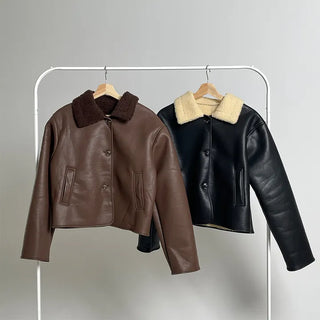 Sandy Crop Fur Shearling Jacket Winter Outerwear Fur Jacket Daily Look