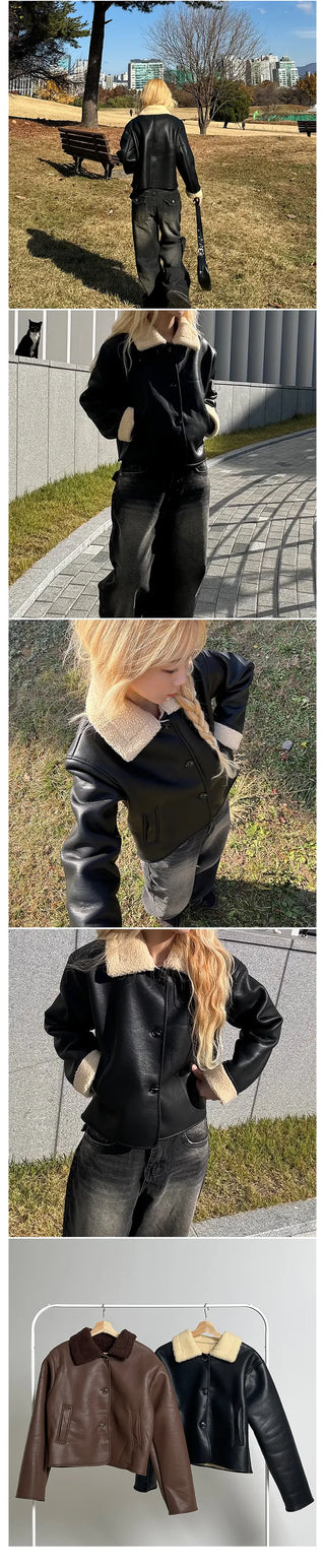Sandy Crop Fur Shearling Jacket Winter Outerwear Fur Jacket Daily Look