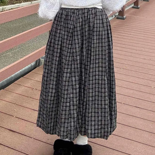 Unique vintage check long skirt