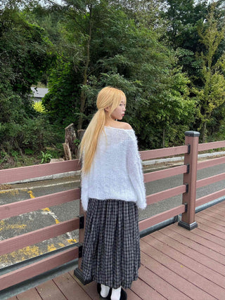 Unique vintage check long skirt