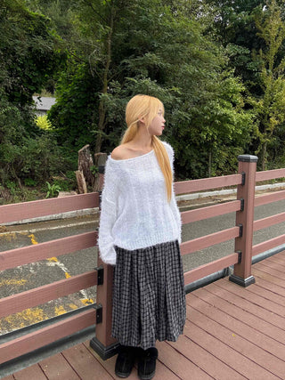 Unique vintage check long skirt