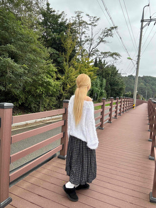 Unique vintage check long skirt