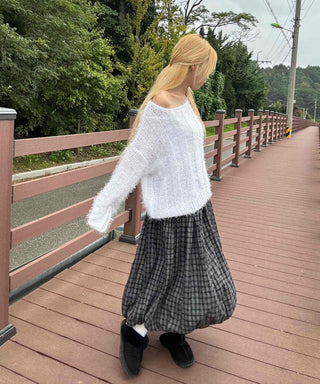 Unique vintage check long skirt