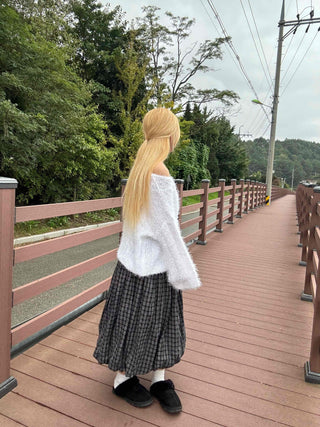Unique vintage check long skirt