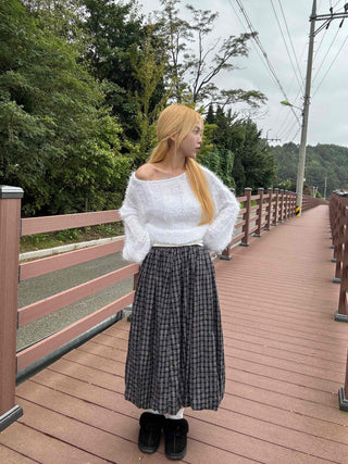 Unique vintage check long skirt