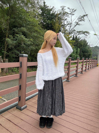 Unique vintage check long skirt