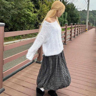 Unique vintage check long skirt