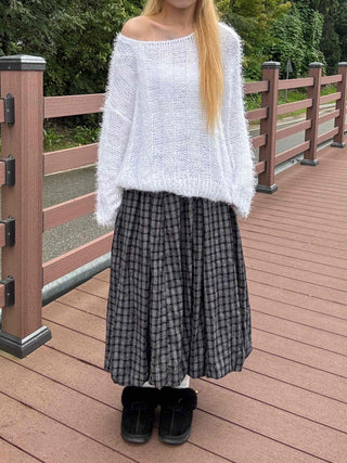 Unique vintage check long skirt