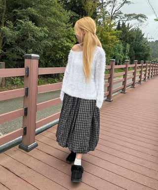 Unique vintage check long skirt