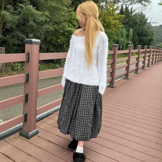 Unique vintage check long skirt