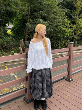 Unique vintage check long skirt