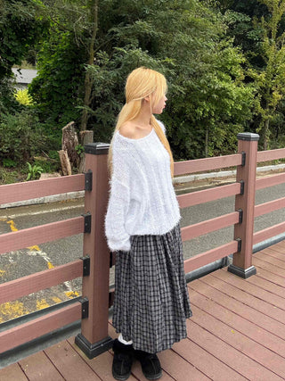 Unique vintage check long skirt
