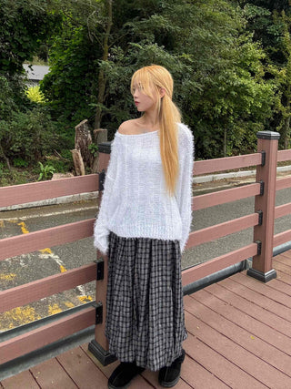 Unique vintage check long skirt