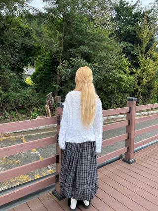 Unique vintage check long skirt