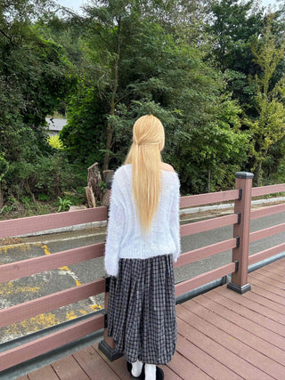 Unique vintage check long skirt