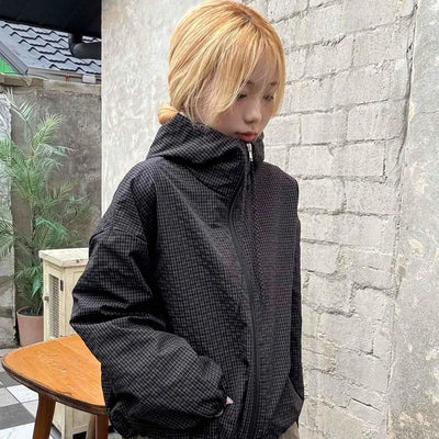 Basic Check Windbreaker Hooded Jumper