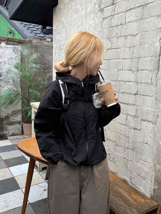 Basic Check Windbreaker Hooded Jumper