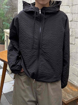 Basic Check Windbreaker Hooded Jumper