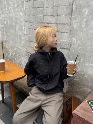 Basic Check Windbreaker Hooded Jumper