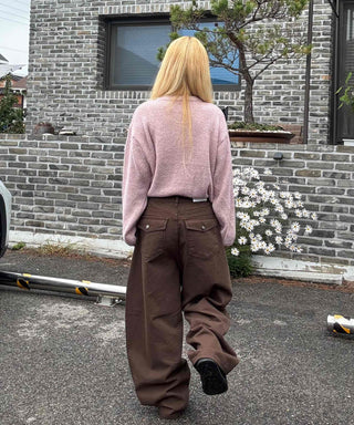 Pocket Wide Balloon Fit Cotton Long Pants