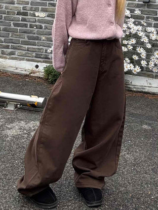 Pocket Wide Balloon Fit Cotton Long Pants