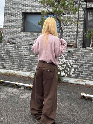 Pocket Wide Balloon Fit Cotton Long Pants
