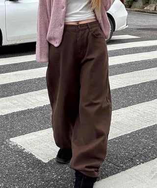 Pocket Wide Balloon Fit Cotton Long Pants