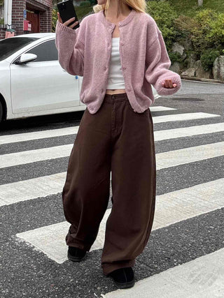 Pocket Wide Balloon Fit Cotton Long Pants